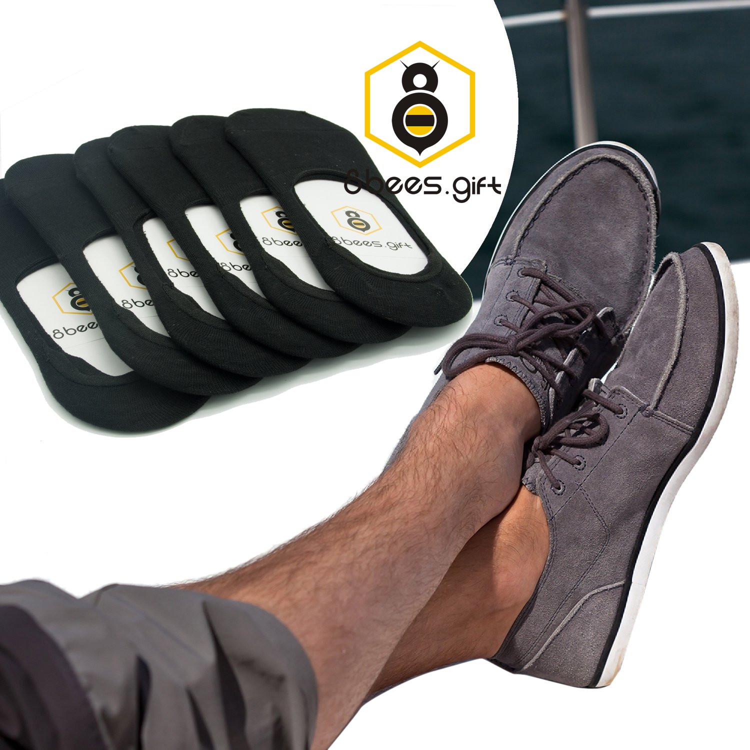 No Show Socks 8BESS GIFT Mens Socks Low Cut Non-Slip Grips (Pack of 6）L