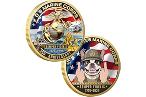 WRFLC USMC 250th Anniversary Challenge Coin – Double-Sided Marine Corps 1775-2025 Commemorative Coin with Bulldog, Eagle, Globe, Anchor – Military Collectible Gift for Veterans (1PCS)