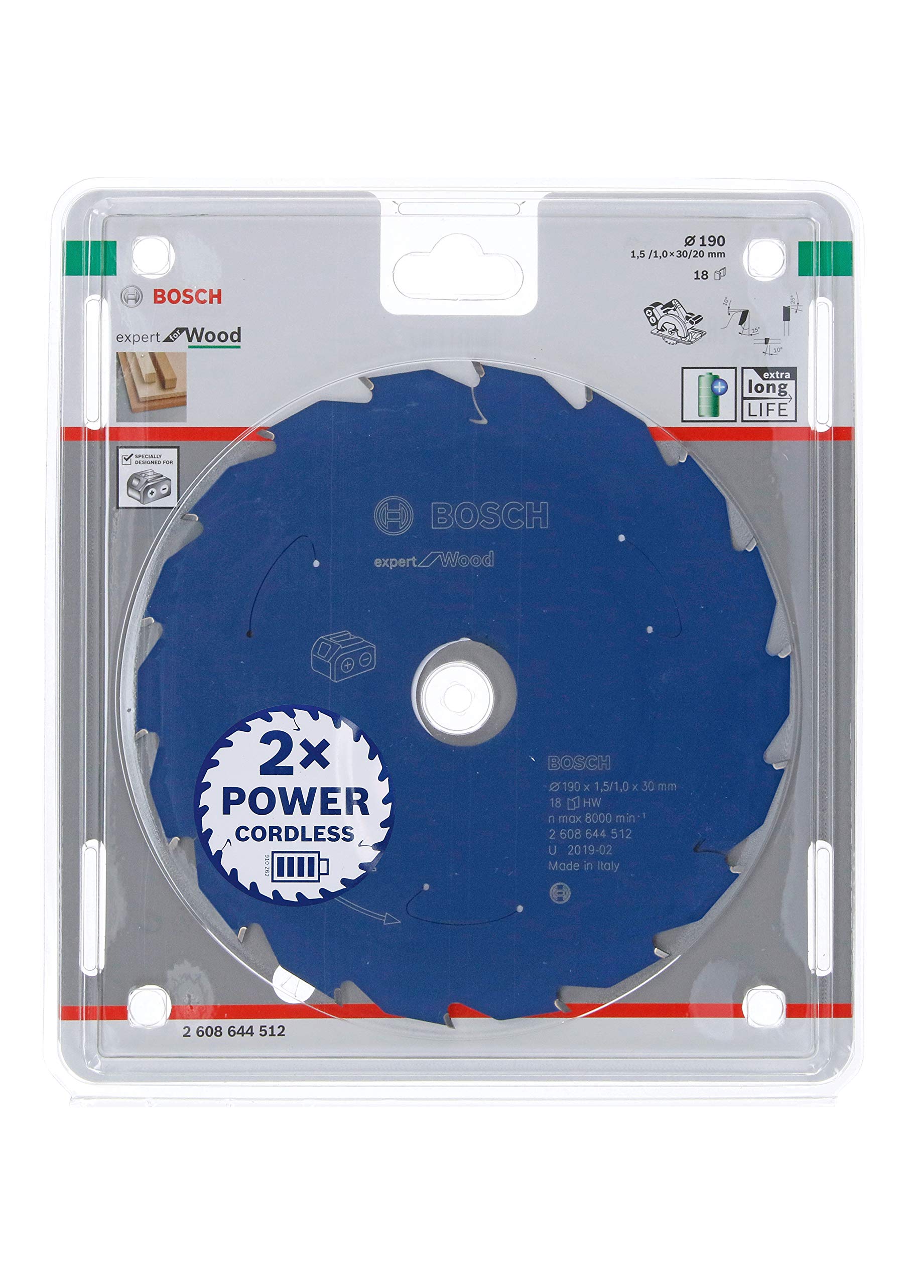 Bosch Professional Circular Saw Blade Expert (for Wood, 190 x 30 x 1.5 mm, 18 teeth; Accessories: Cordless Circular Saw)