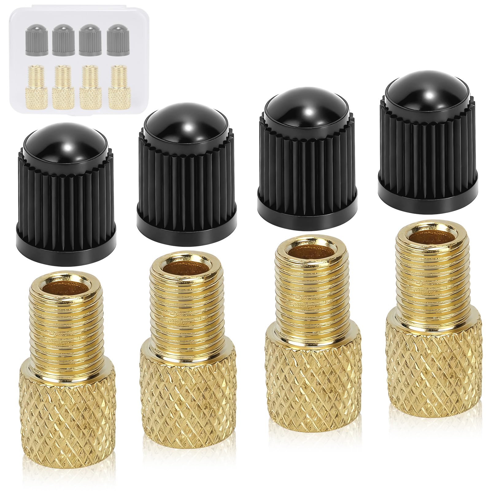 Photo 1 of Xioysnil 4 PCs Brass Presta Valve Adapter - Convert Presta to Schrader for Bike, e-Bike, e-Scooter - Inflate Tire with Standard Pump & Air Compressor - with 4 Valve Caps