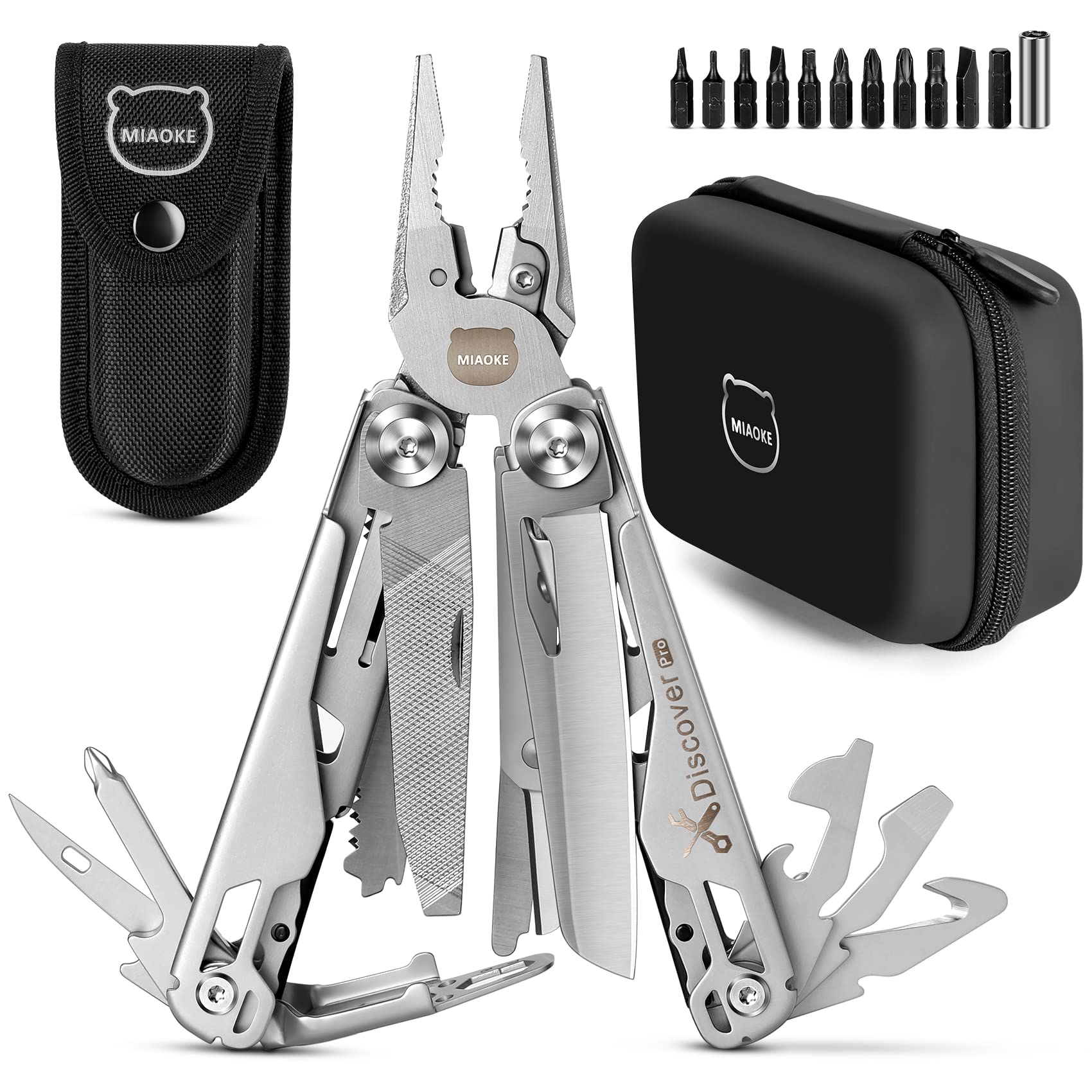 Photo 1 of MIAOKE Multitool 23 in 1 with Premium Gift Box, Screwdrivers Saw Screwdrivers Bottle Opener Pliers Camping Knife Cool Gadgets for Men, Best Gift for Boyfriend Son Dad Him Husband, (Silver-Discover)