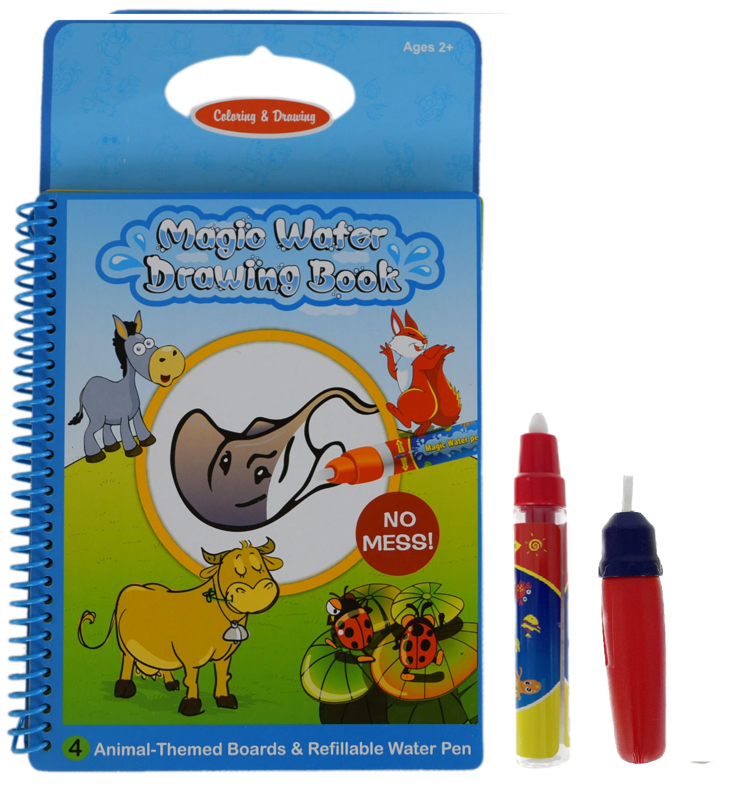 Rangebow Magic Aqua Water Reusable Drawing Doodle Colouring Book with 2 Magic Water Pens for Age 3 Years Plus Kids Travel Activity Book Children Toddlers Travel Toys (Animal Book)