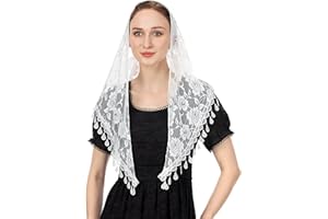 Wgior Triangle Veil for Church - Lace Chapel Catholic Mass Head Covering Scarf Mantilla for Women
