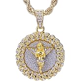 metaltree98 Men's 14 K Gold Plated Hip Hop Gold-Tone Praying Angel Round Pendant and Rope Chain 20" HC 121 G