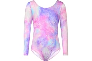 TENVDA Gymnastics Leotards for Girls Sparkly Unicorn Rainbow Long Sleeve Kids Tumbling Outfit Age 2-9 Years Old