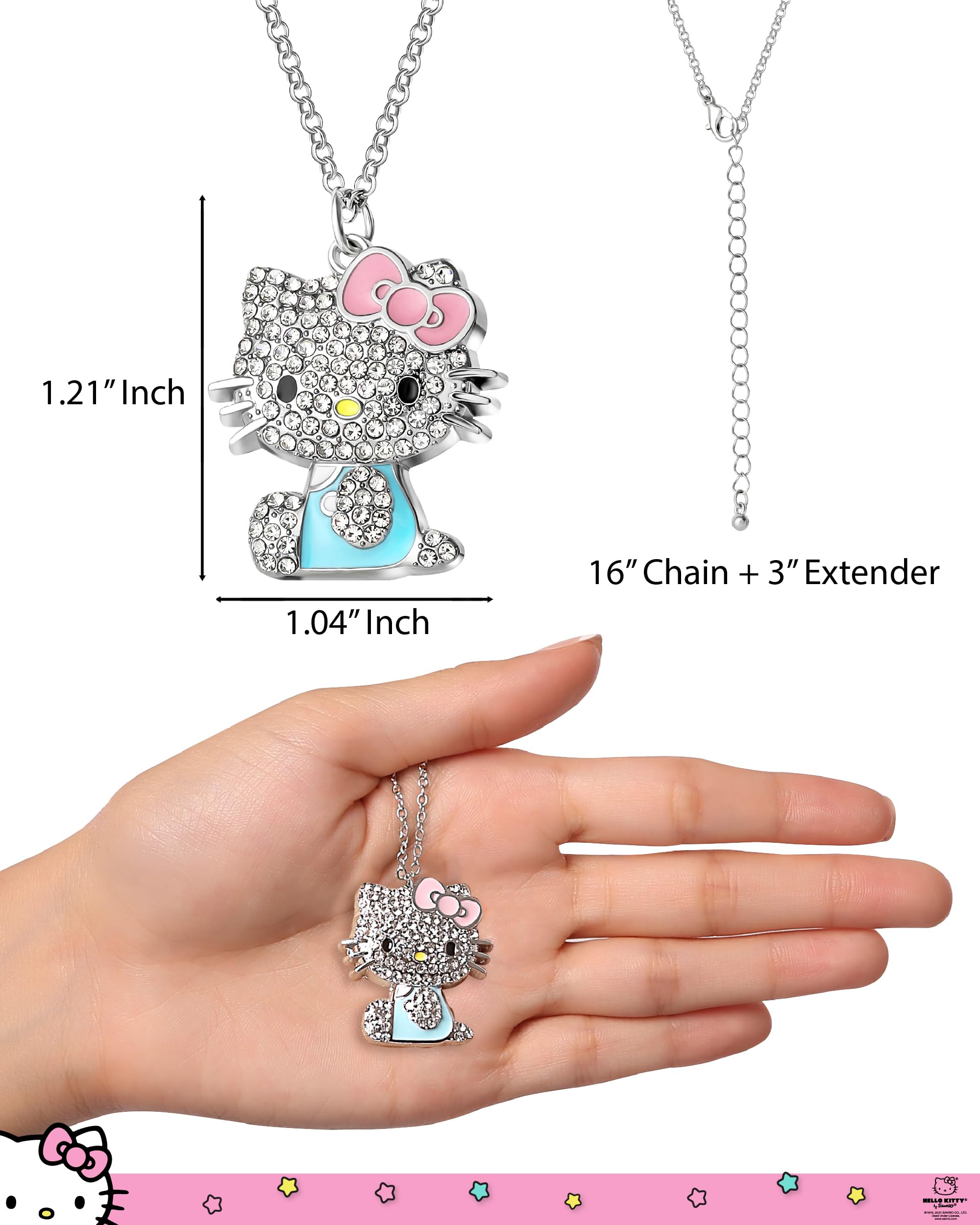SALLY ROSE Sanrio Hello Kitty Pave Crystal Pendant Necklace Official License, 16