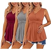 Ekouaer Women's Maternity Tank Tops 3 Packs Sleeveless Nursing Tops V Neck Breastfeeding Shirts Pregnancy Clothes
