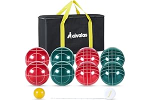 Aivalas Bocce Ball Set, 90mm/100mm Bocci Ball Set with 8 Resin Balls, Pallino, Measuring Tape, Carrying Bag, Bocce Balls Game for Outdoor Yard Backyard Lawn Beach(2-8 Players)