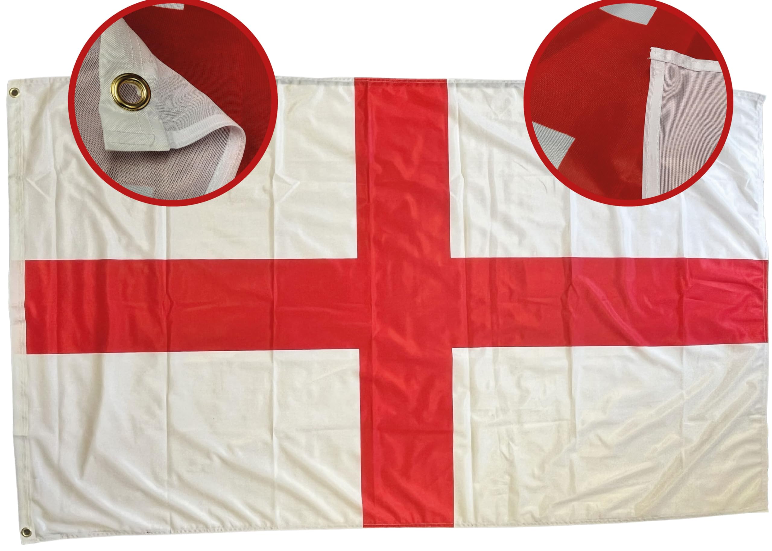 NWFlags England St George Flag 5ft x 3ft | Outdoor Heavy 110d Knitted Polyester | England Saint George Cross Heavy Duty Strong Flag for Garden Flagpole with 2 metal eyelets