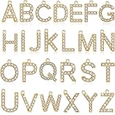 Happtkey 26PCS Rhinestones A-Z Alphabet Letter Charms 18K Gold Filled Initial Alphabet Pendants for Making Jewelry Trendy Glitter Crystal Letter Beads for DIY Bracelet Necklace Earrings Choker Craft