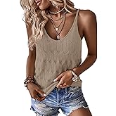 Allimy Womens Pointelle Knit Top V Neck Strappy Tank Tops Summer Sleeveless Blouses Shirts Tops