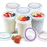 BubbleWally JoyPlus Overnight Oats Containers with Lids Plastic (Mix) - Meal Prep Containers Reusable for Food Storage – 16oz Jars for Breakfast, Snacks, and Lunch