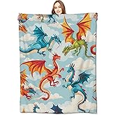VODRM Dragon Blanket,50x60in,Cute Fire-Breathing Dragons in Sky Throw Blankets,Gifts for Kids Girls Boys, Lightweight Soft Fleece Cozy,for Sofa Couch Bed Room Travel Adventure Decor