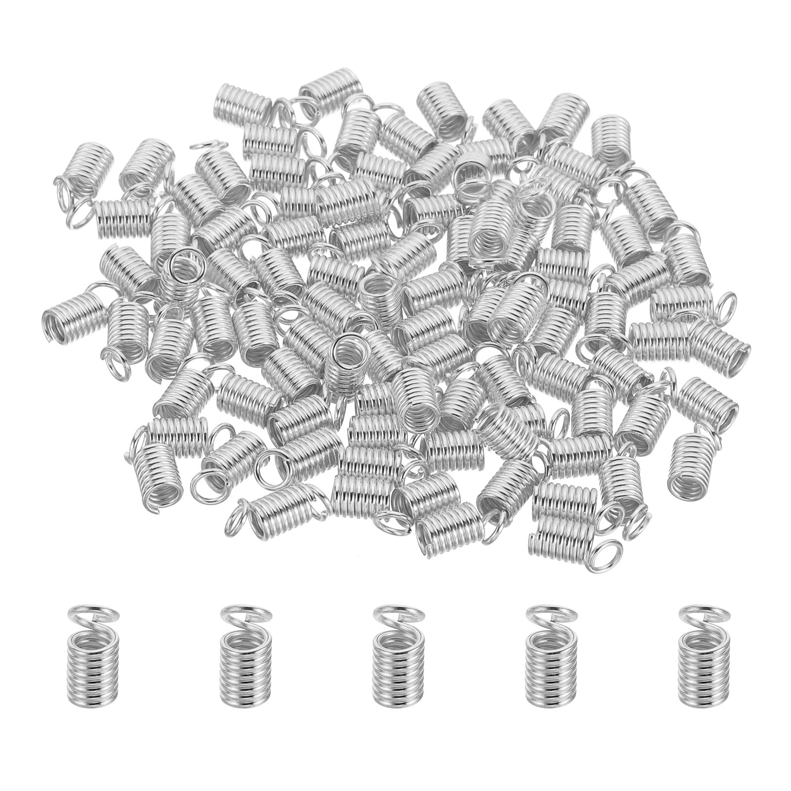 PATIKIL Cord End Caps, 100Pcs 4.5x9.5mm Metal Spring Coil End Tips Crimp Terminators Caps for Jewelry Making Bracelets Necklace DIY Crafting, Silver Tone