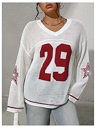 BEAUDRM Women's Number Letter Graphic Sweater