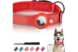 Reflective AirTag Dog Collar, FEEYAR Padded Apple Air Tag Dog Collar, Heavy Duty Dog Collar with AirTag Holder Case, Adjustable Air Tag Accessories Pet Collar for Small Medium Large Dogs