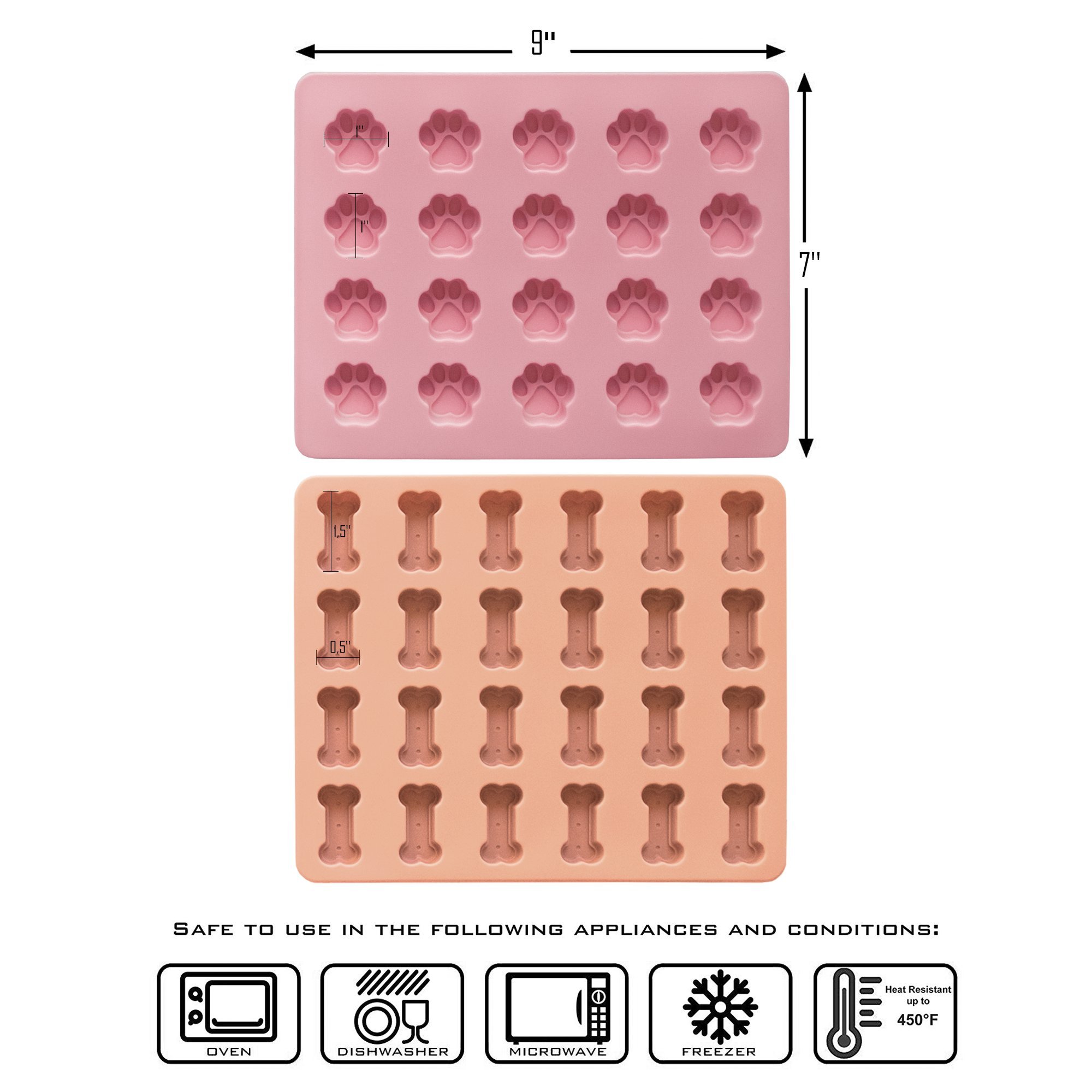 Dog Treat Molds Paw and Bone Silicone Dog Treat Molds, Mini Sized