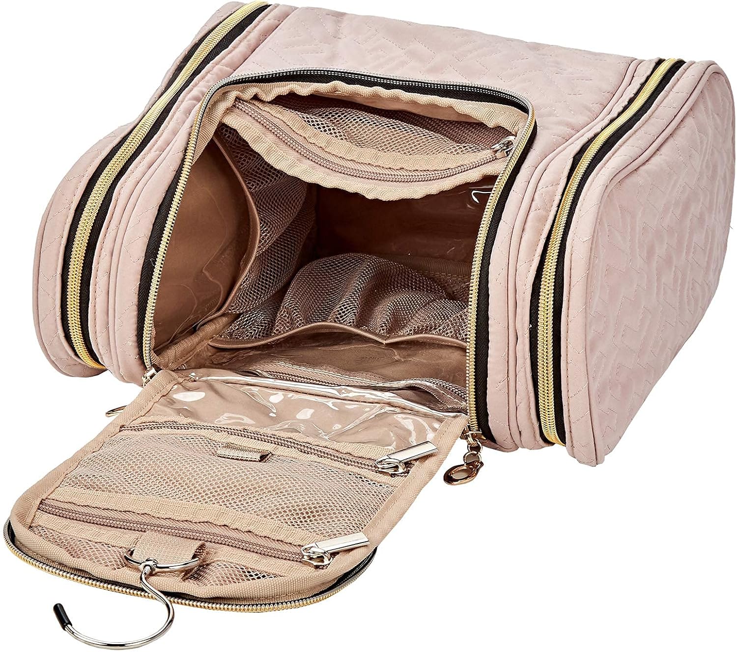 NISHEL Hanging Travel Toiletry Bag Organizer, Water Resistant Shower Dopp Kit, Makeup Cosmetic Case for Bathroom, Pink