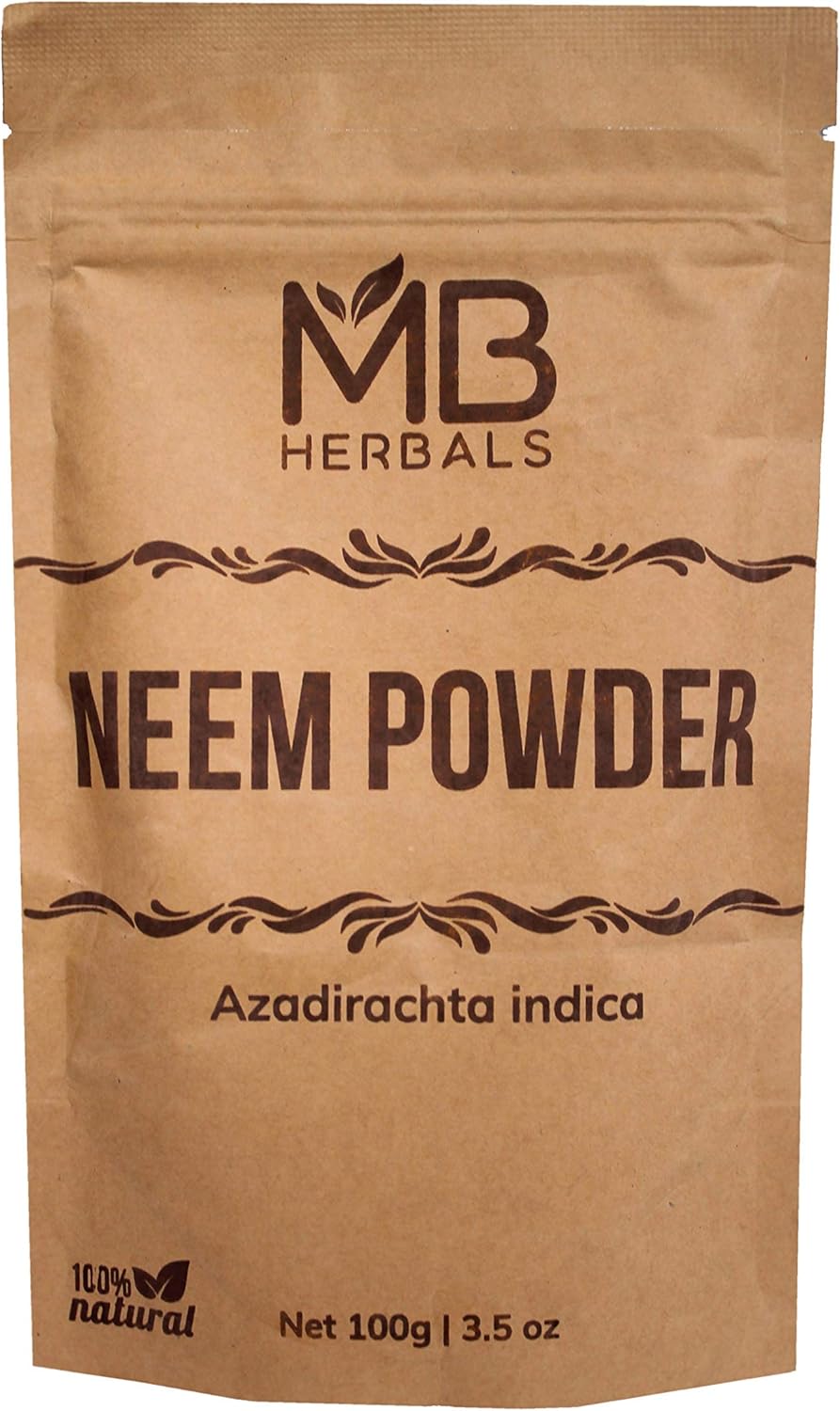 MB Herbals Pure Neem Leaf Powder 100g / 3.5 oz - 100% Pure - Wildcrafted - Very Bitter Neem Supplement for Skin Hair & Detox - Azadirachta Indica: Health & Personal Care