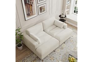 UIXE Oversized Double Chaise Lounge Chairs, 84" Upholstered Sleeper Sofa Corduroy Indoor Recliner Seat Solid Wood Couch w/Washable Cover for Bedroom, Living Room (Beige, 2 Pieces)