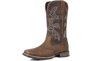 Atsroel Mens Cowboy Boots Square Toe Western Boots Pull On Slip Resistant Work For Men Traditional Country Mid Calf Chunky Heel Embroidered Ankle Booties