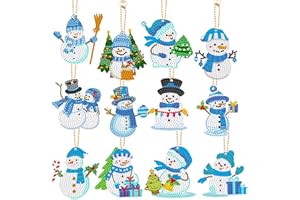 12 Pcs Snowman Diamond Painting Keychains Christmas Diamond Art Ornaments 5D DIY Art Keychains Winter Dia-mond Art Kit Winter