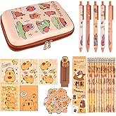 SOOCUTE Capybara Pencil Case With School Supplies Cute Pencil Box Pouch Stationery Set Includes 5 Gel Pens 5 Notebook 12 Pencils 1 Retractable Eraser 50 Stickers Gifts For Girls Women Teens