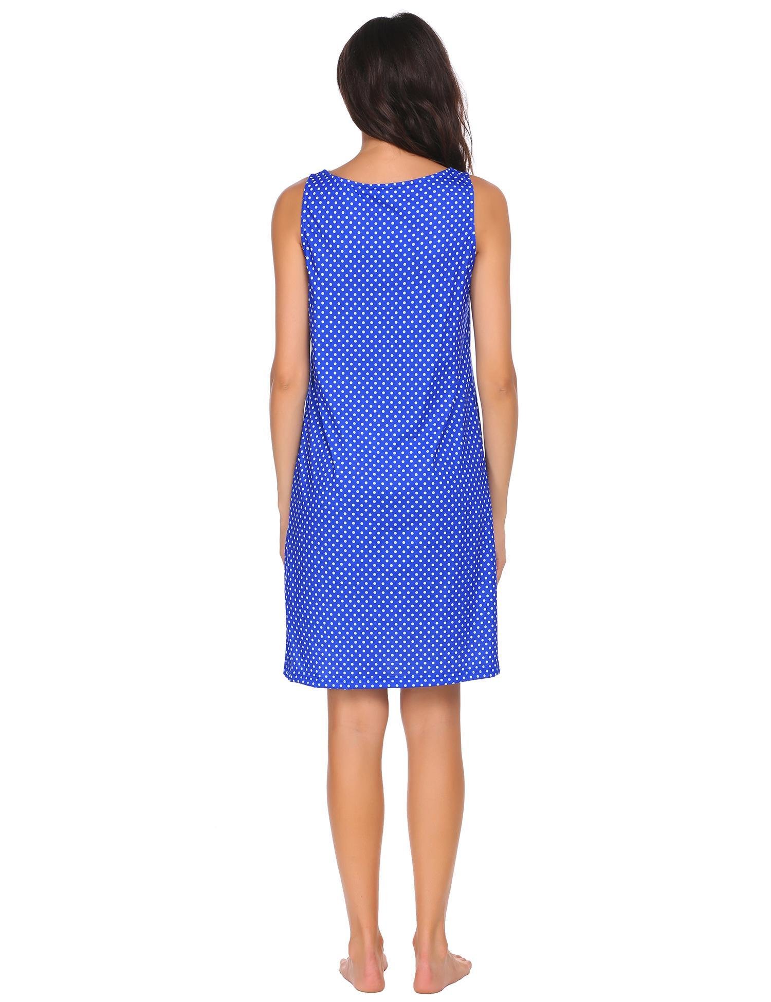 Damen Nachthemd Kleid Baumwolle spitze,6878_Blau,Small