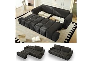 UPYOOE 90.2'' King Pull Out Couch, 3-in-1 Convertible Sleeper Sofa Bed, Teddy Upholstered Futon Sofa Bed with Storage Space, Deep Seat, Modern Loveseat Couches for Living Room, Apartment, Black