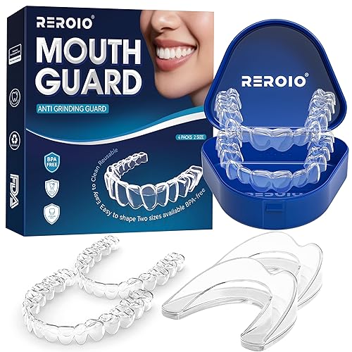 REROIO Mouth Guard for Grinding Teeth at Night, Teeth Grinding Mouth Guard for Sleeping, Perfect fit Night Guards for Teeth Grinding, 2 Size Mouthguard Available for Adults