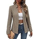 Mina Self 2026 Spring Women's Tweed Plaid Blazer Jacket - Fully Lined Open Front Stand Collar Casual Fashion Work Office Coat