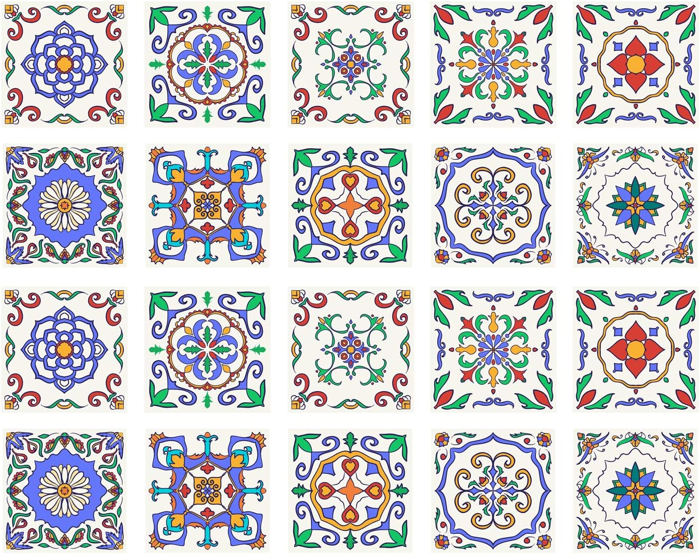 Poromoro Spanish Portuguese Azulejo Style Backsplash Peel and Stick Tile Stickers Set of 20 pcs(5.9_ZC)