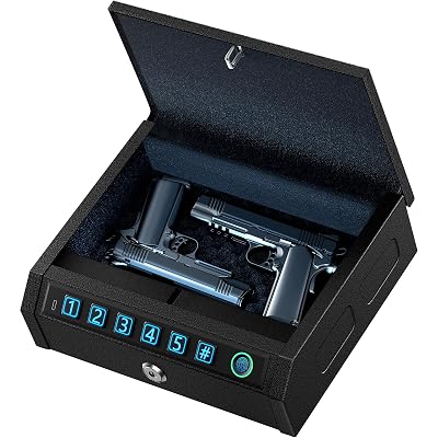 AIRMuch Biometric Gun Safe for Handgun 1s Quick Access 3-Ways Unlock Fingerprint Digital Pin Key Unlock Pistol Safe with LED Light, Carbon Steel Gun Safes Lock Box for Home Nightstand Bedside Car
