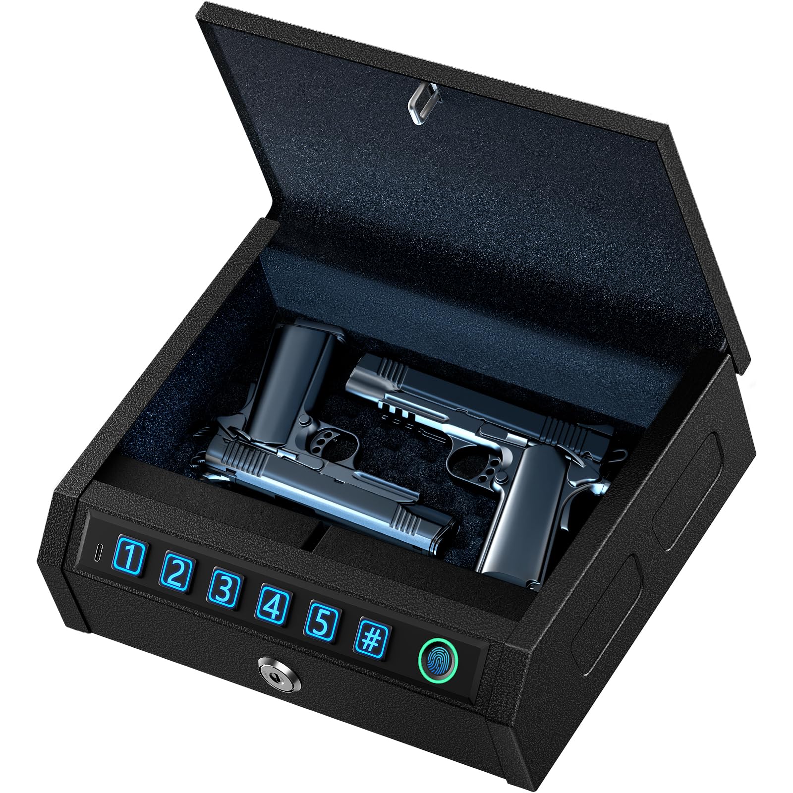 Photo 1 of Safe For Handgun, Biometric Handgun Safe with Drop Slot Quick Access with LED Light, 3-Way Unlock Fingerprint Digital PIN Key Pistol Safe, Handgun Safe Lock Box with Carbon Steel Cable for Car