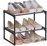 SONGMICS 2-Tier Shoe Rack Storage Organizer Metal Upright or Upside Down