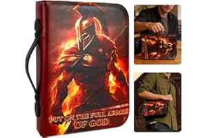 RYUKENLM Armor of God Bible Cover Case for Men & Boys, Leather Bible Carrying Bag with Shoulder Strap & Handle, XL Faith-Insp
