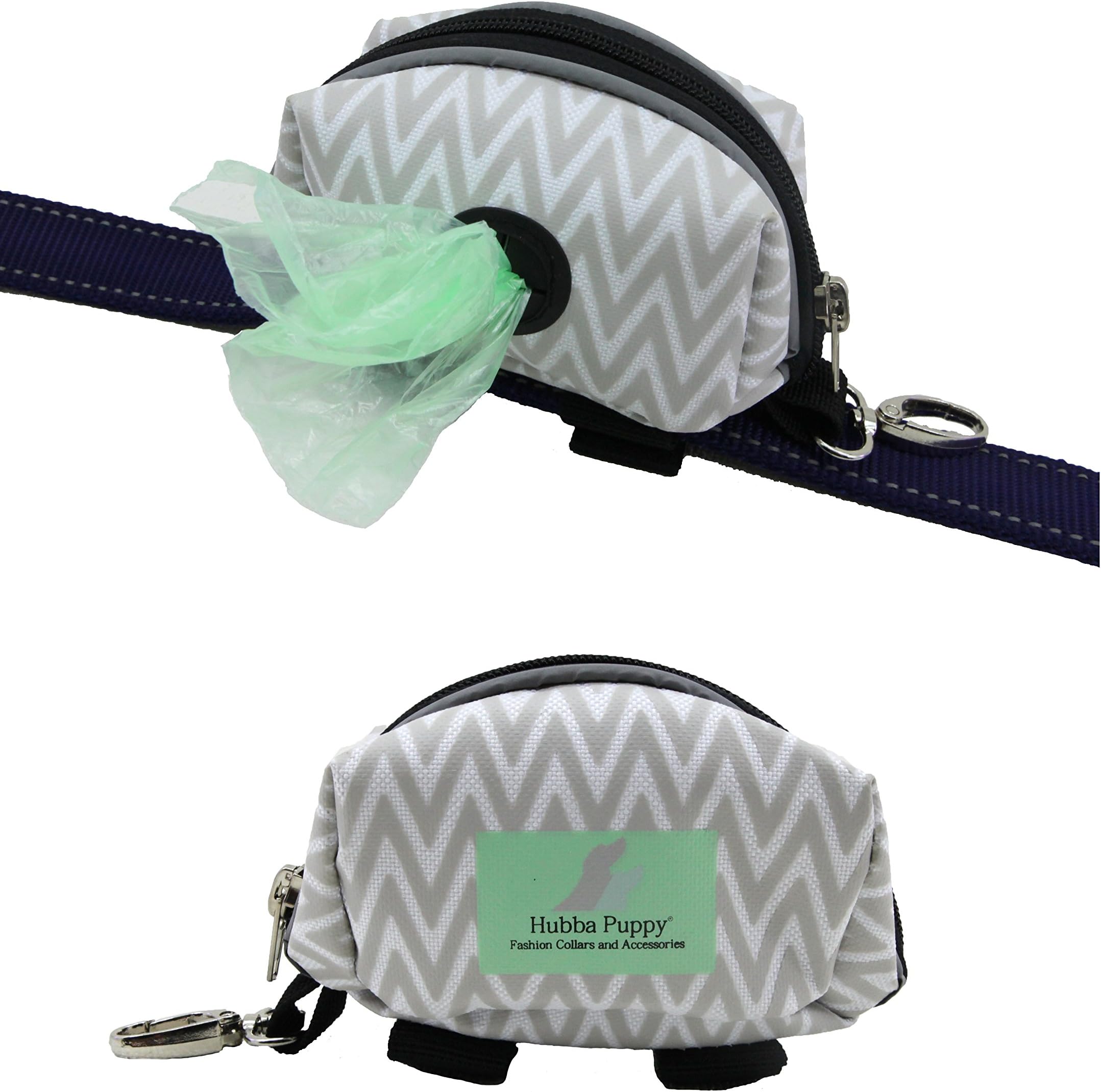 Reflective Chevron Pattern Dog Leash Bag with Poop Bag Dispenser by Hubba Puppy with One Free Roll of Pet Waste Bags