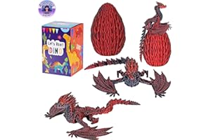 TXB3DOK 3D Printed Dragon,Flying Mystery Egg Articulated Dragon,3D Printed Crystal Dragon with Wings,3D Dragon Eggs with Dragon Inside,Adults Fidget Toys for Autism ADHD (Black Red Pro)