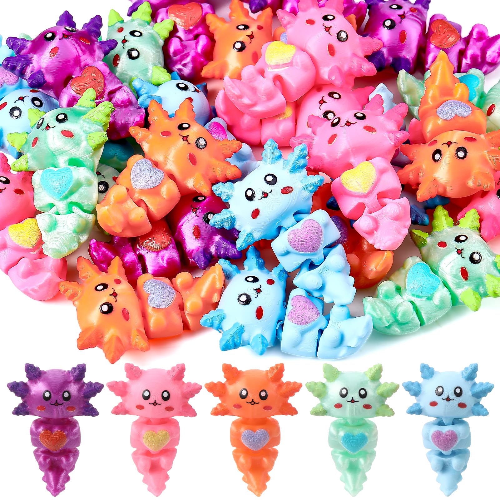 GSrenyu 25Pcs 3D Printed Mini Axolotl Figurines Axolotl Miniature Figures Toy for Birthday Christmas Aquarium Fairy Gardens