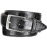 AE354 / A274 Genuine Full-Grain Cowhide Leather Dress Belt Nickel Finish Buckle 1-3/8''(35mm) Wide, 1"(25mm) Wide