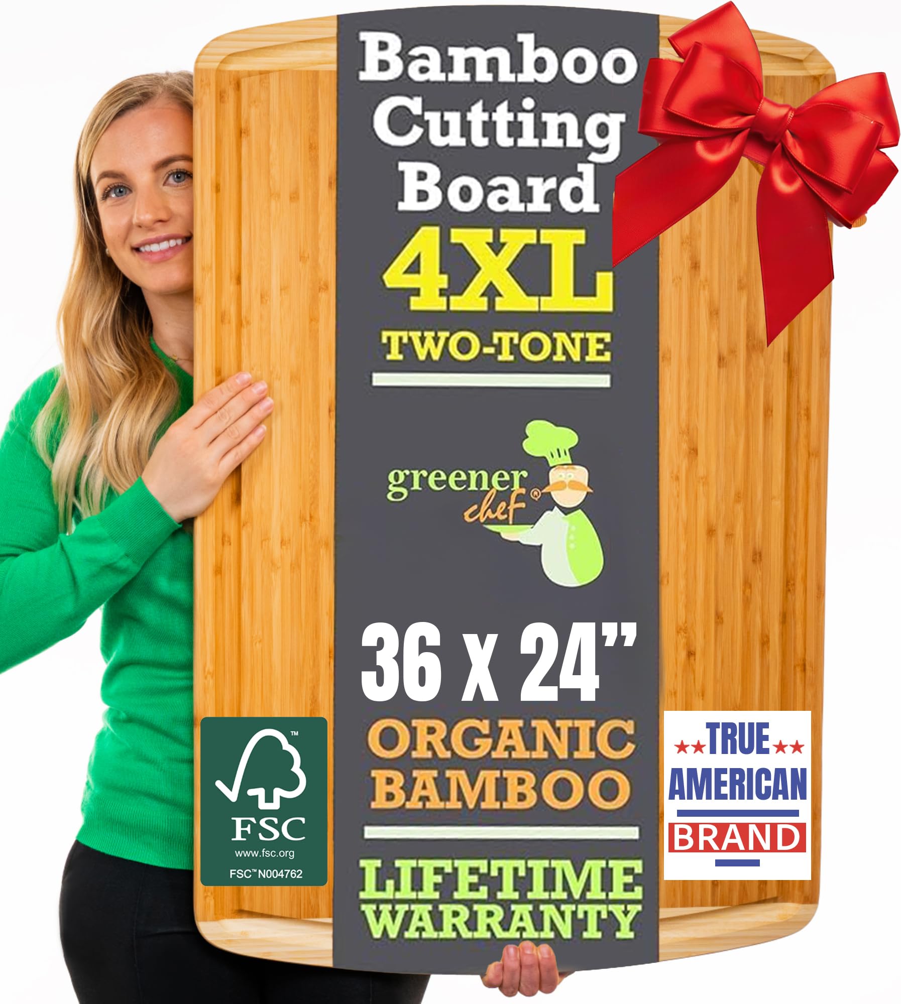 FSC® Certified 36 x 24 Inch Extra Large Bamboo Cutting Board with Lifetime Replacements – 4XL Butcher Block, Oversized Carving & Charcuterie Board, Stovetop Cover for Kitchen Counter Space Image