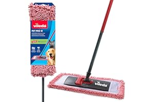 Vileda Pet Pro Microfiber Hair & Dust Mop | Flat dust mop | Three times more pet hair removal | Extra large trapezoid mop hea