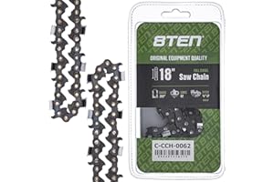 8TEN Full Chisel Chainsaw Chain 18 Inch .050 3/8 LP 62 DL For Echo CS-310 Poulan Woodshark Craftsman (1 Pack)