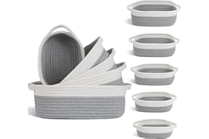 VOOWO Set of 5 Woven Baskets - Rope Storage Solutions, Nursery & Organizing, Off White & Gray
