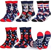 Haysandy 12 Pairs Men's Patriotic Christmas Socks Bulk - USA Flag Veteran Crew Socks - Cotton Novelty Stocking Stuffers - Red White Blue Holiday Souvenirs for Dad