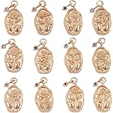 COGCHARGER 12 Pieces Birth Flower Charms Pendant Brass Rhinestone Flower Charm Golden for Jewelry Necklace Earring Bracelet Making Crafts