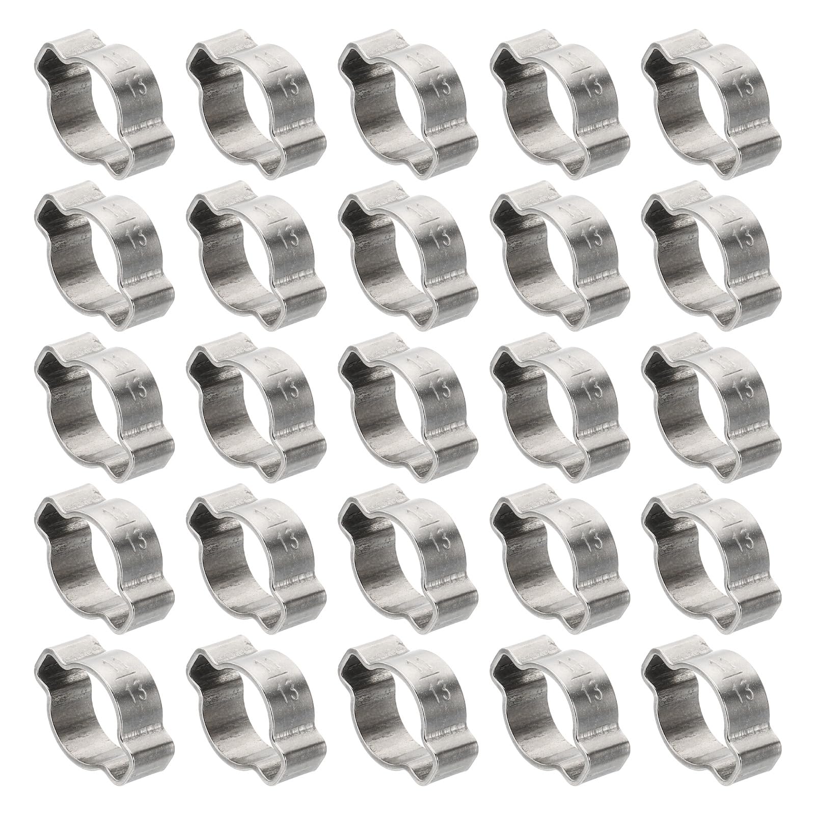 PATIKIL 30 Pack 11-13mm Double Ear Hose Clamp, 304 Stainless Steel O Clip Crimp Rings for Fuel Petrol Pipe Tube Fitting Connections, Silver Tone