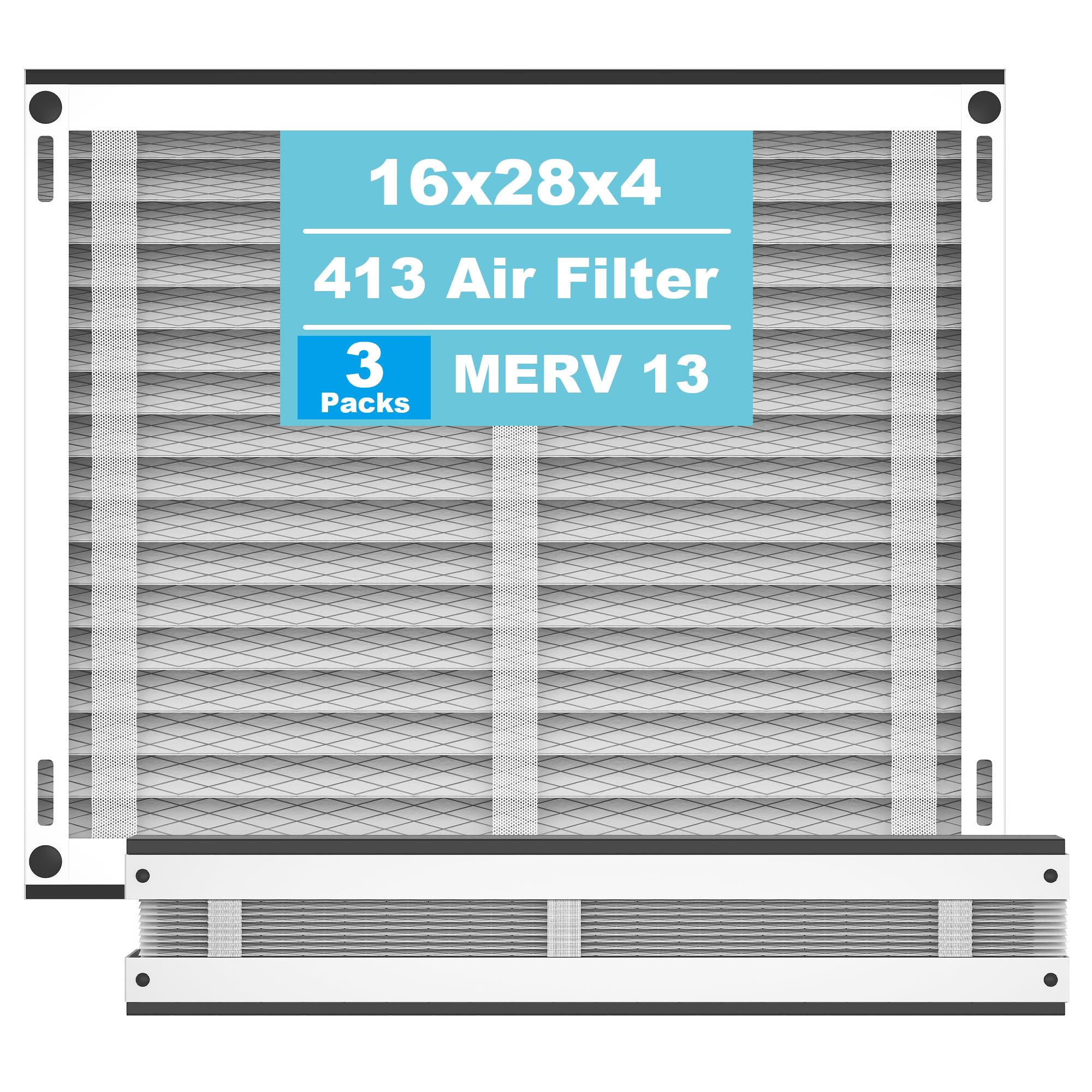 Photo 1 of (3-Pack) New! 413 Replacement Filter Compatible with April-Aire Whole House Air Purifier 1410, 1610, 2410, 2416, 3410, 4400, MERV 13, 16 x 28 x 4 Air Filter Replacement