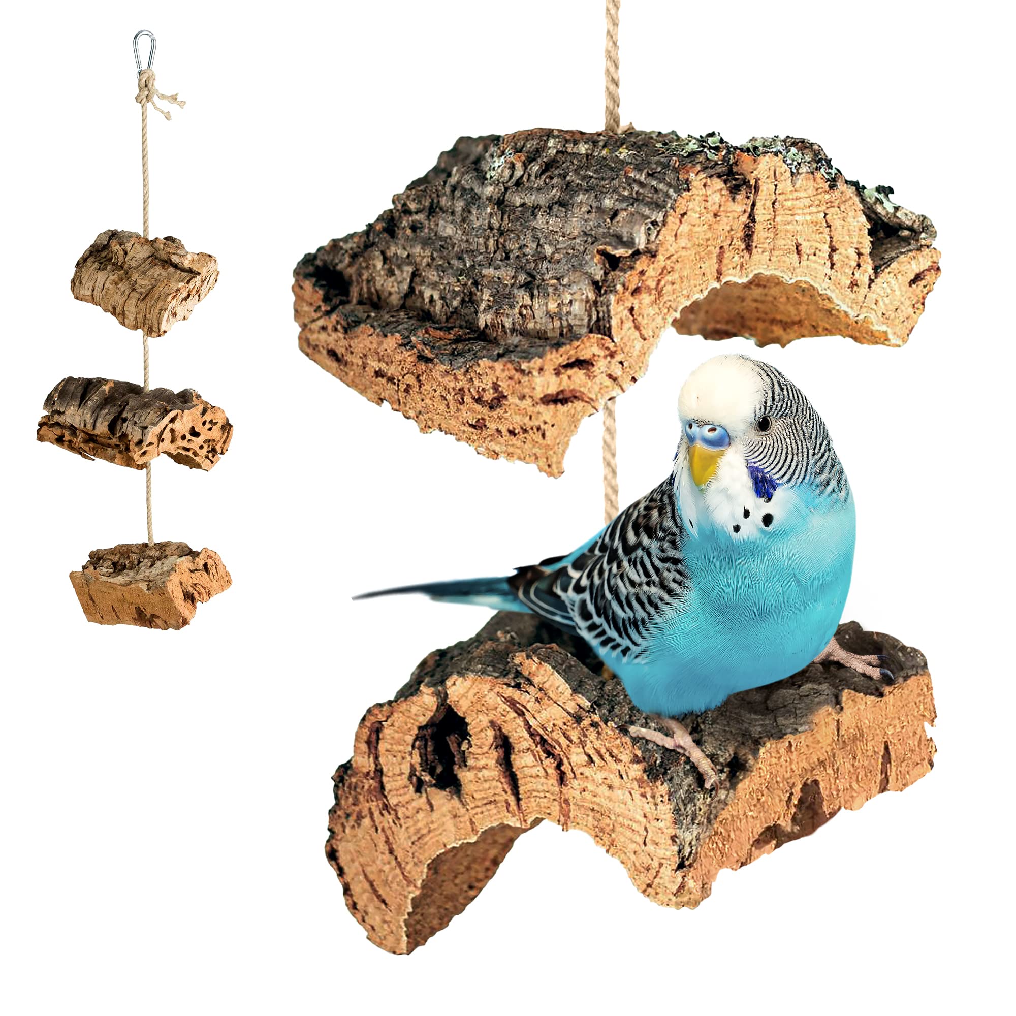 Cork Swing for Birds | made from Natural Cork Bark. For swinging and nibbling/gnawing | Cleaned & Sanitised | Bird Toy and Accessory for Budgerigars, Parrots, Rodents and more