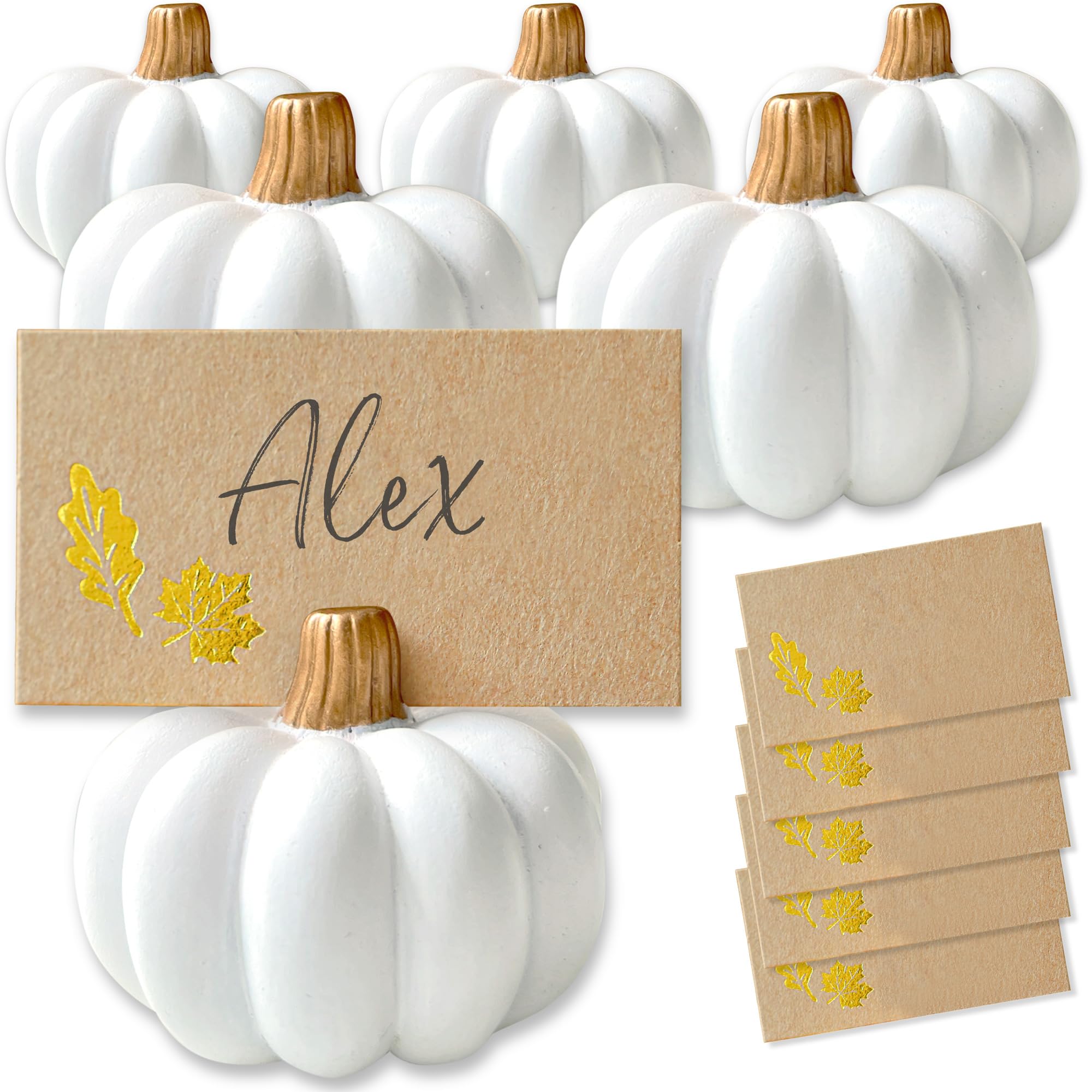 Kate Aspen Fall Decor Mini White Pumpkin Place Card Holder (Set of 6), Perfect for Thanksgiving Table Decor, Fall Themed Weddings, Bridal Brunches